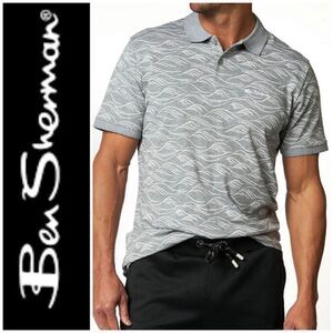 BEN SHERMAN - NWT - M Sz M - Wave Print Polo Shirt in Tonal Wave/Grey Heather